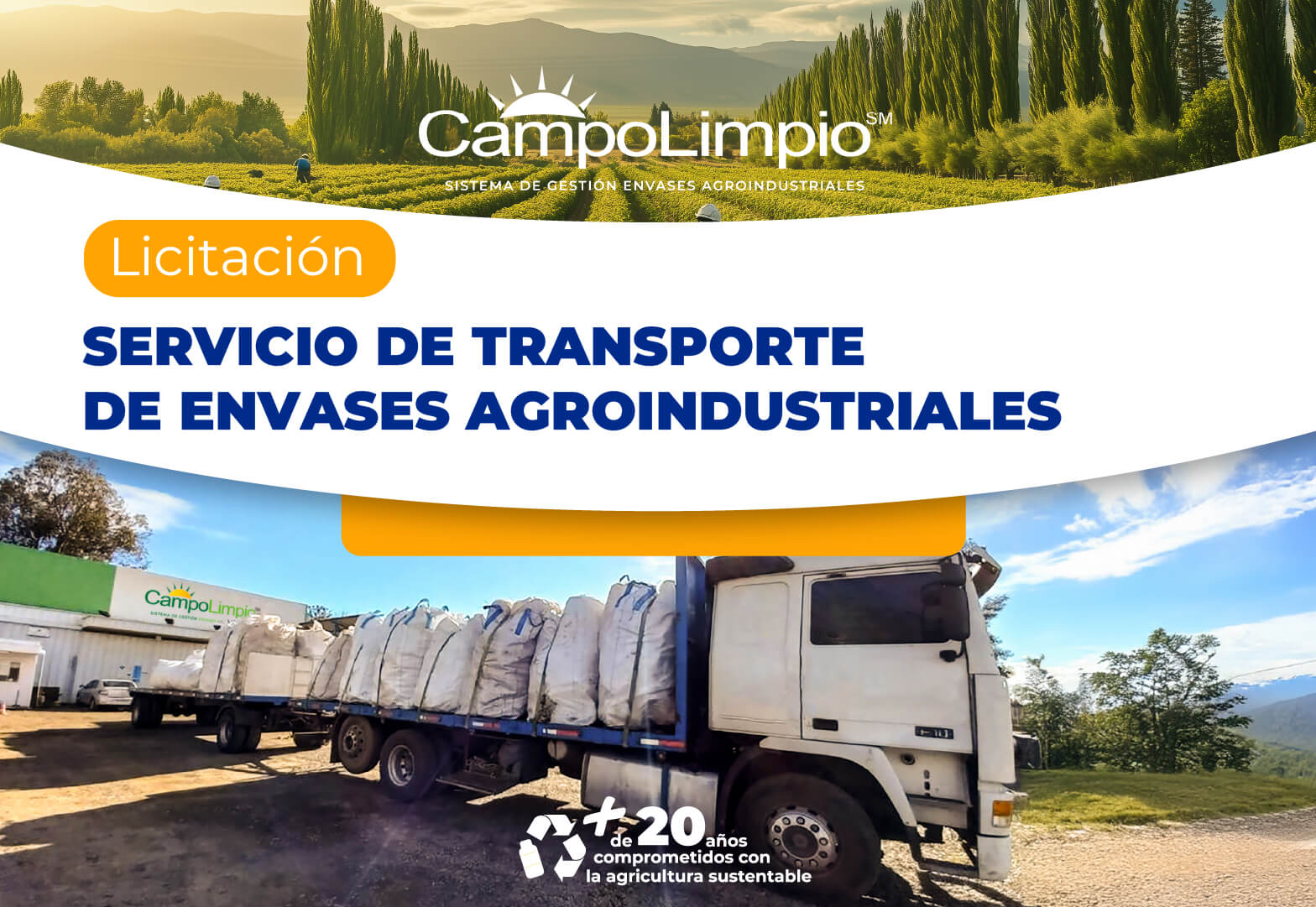 Lee más sobre el artículo CampoLimpio invita a participar en la Licitación para el «Servicio de Transporte de Envases Agroindustriales» bajo la Ley REP